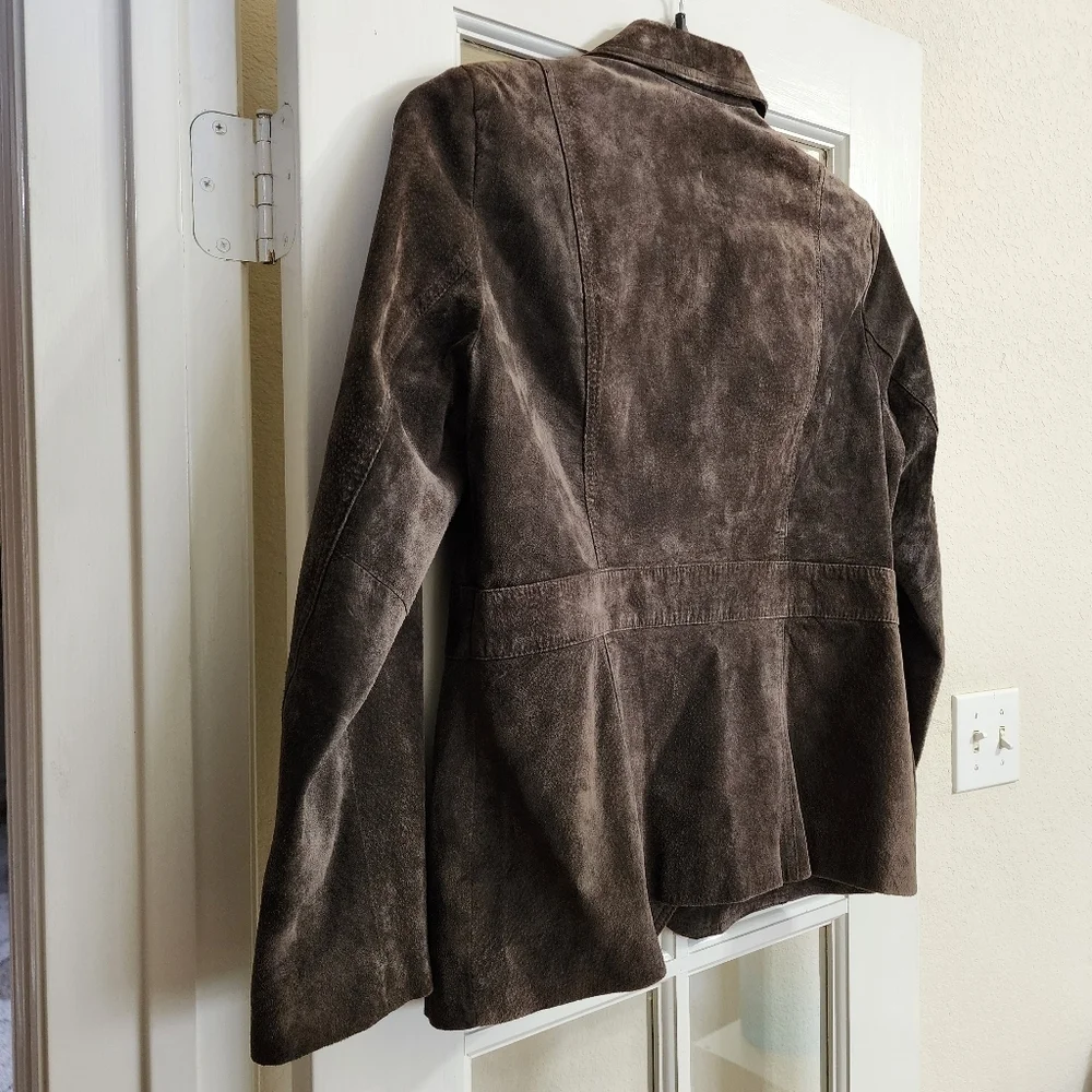 Liz Claiborne Women's Brown Suede Leather Blazer Jacket Petite Medium